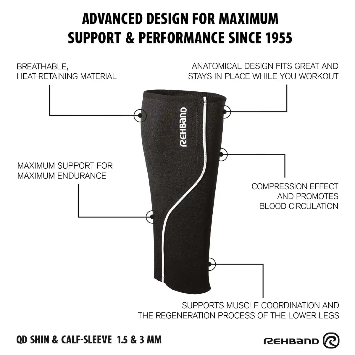 Rehband QD Shin & Calf Sleeve 3 mm Schwarz kaufen bei haghpowered.com