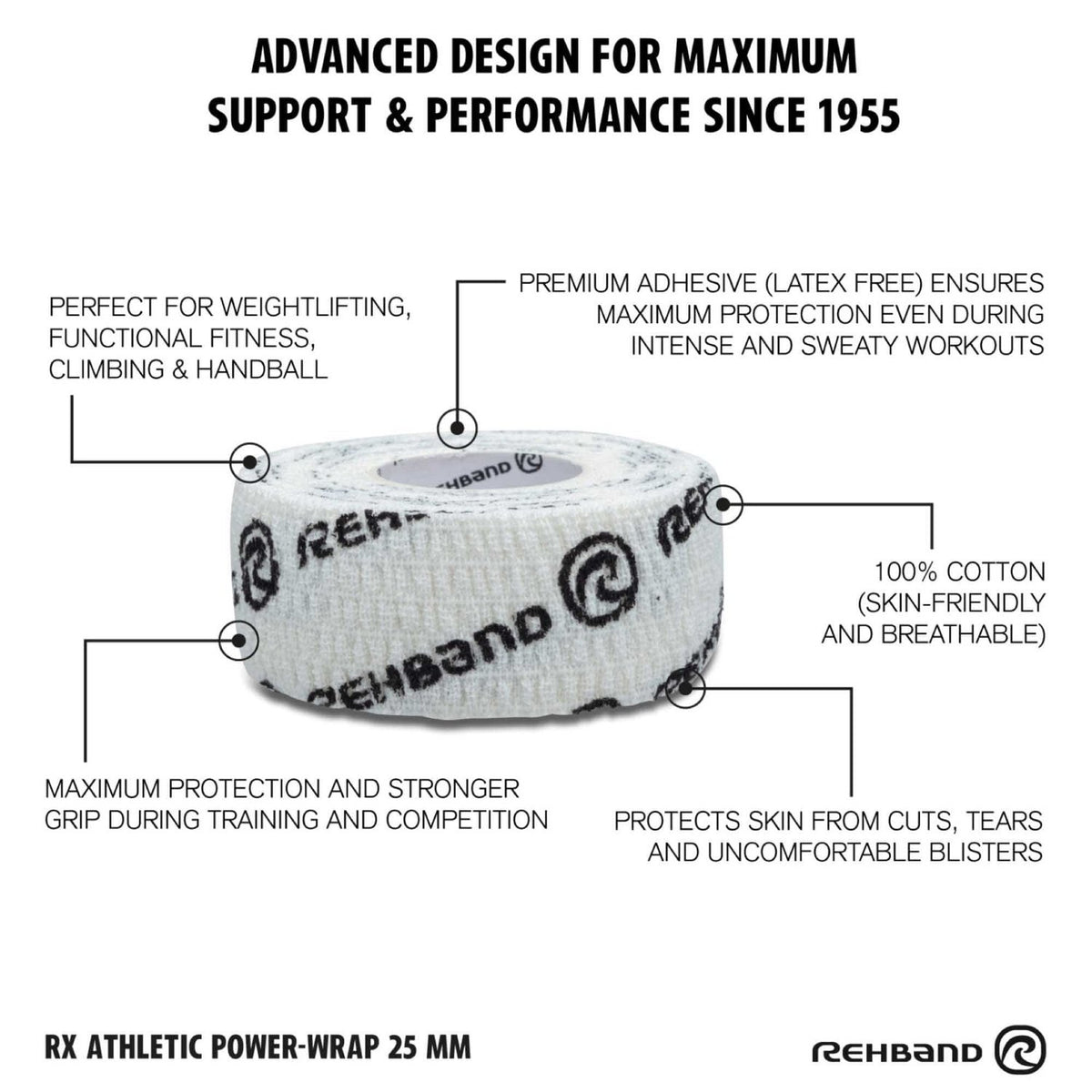 Rehband RX Athletic Power-Wrap 25 mm x 3 Rollen (Gewichtheberband) Weiss kaufen bei haghpowered.com