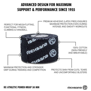 Rehband RX Athletic Power-Wrap 38 mm x 3 Rollen (Gewichtheberband) Schwarz kaufen bei haghpowered.com