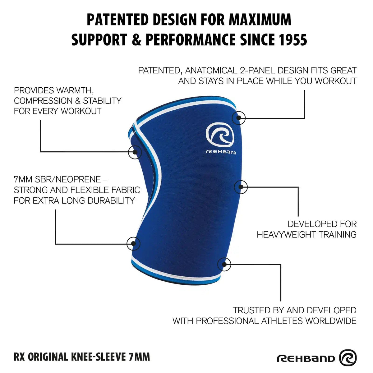 Rehband RX Original Knee Sleeve 7 mm Blau kaufen bei haghpowered.com
