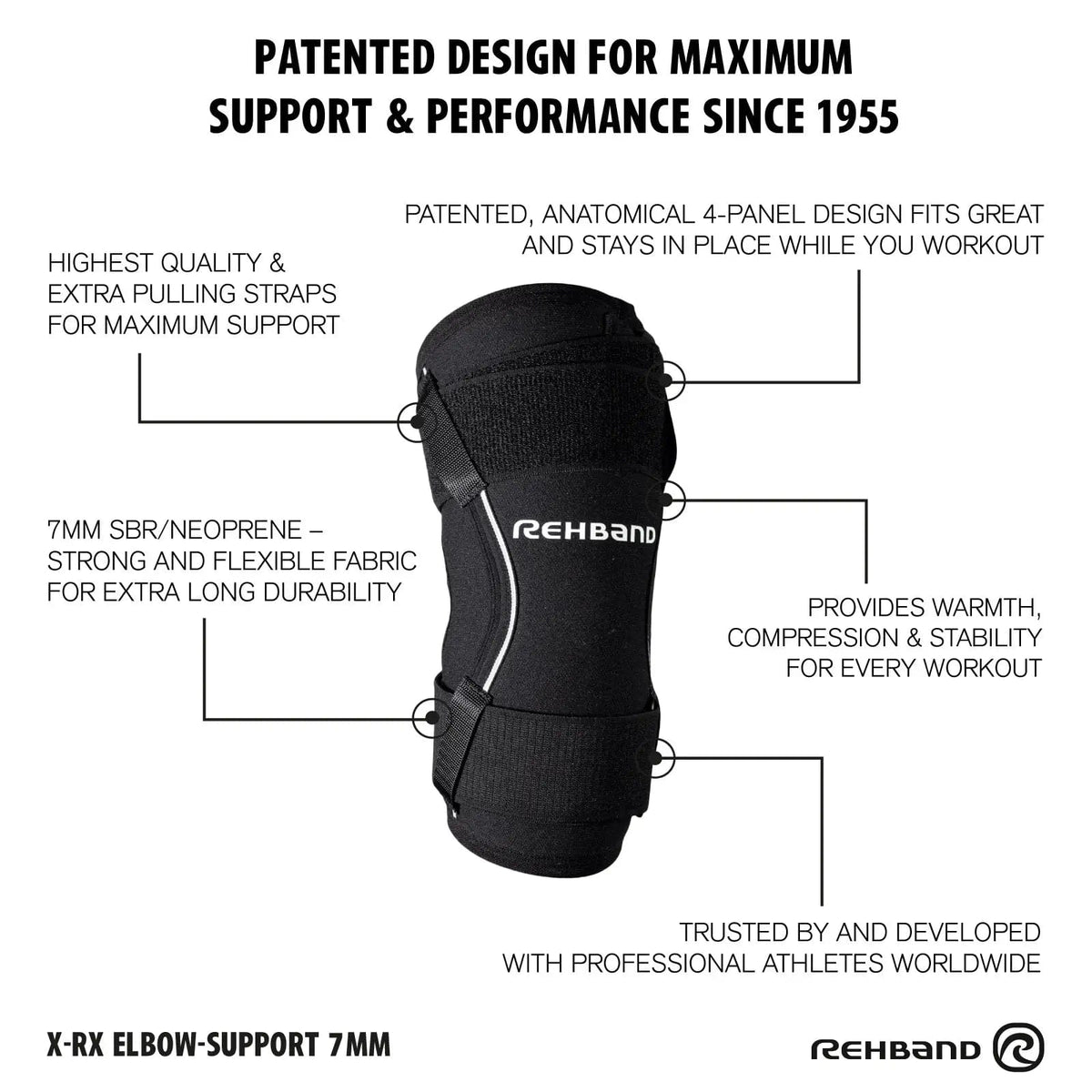 Rehband X-RX Elbow Support 7 mm mit Straps (links) Schwarz kaufen bei haghpowered.com