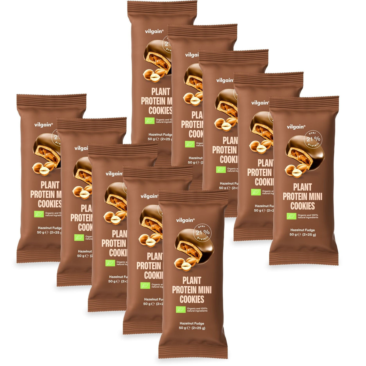 BIO Plant Protein Mini Cookies Haselnuss-Fondant / 10 x 50 g kaufen -  Vilgain Protein Cookie  - Fitness Onlineshop