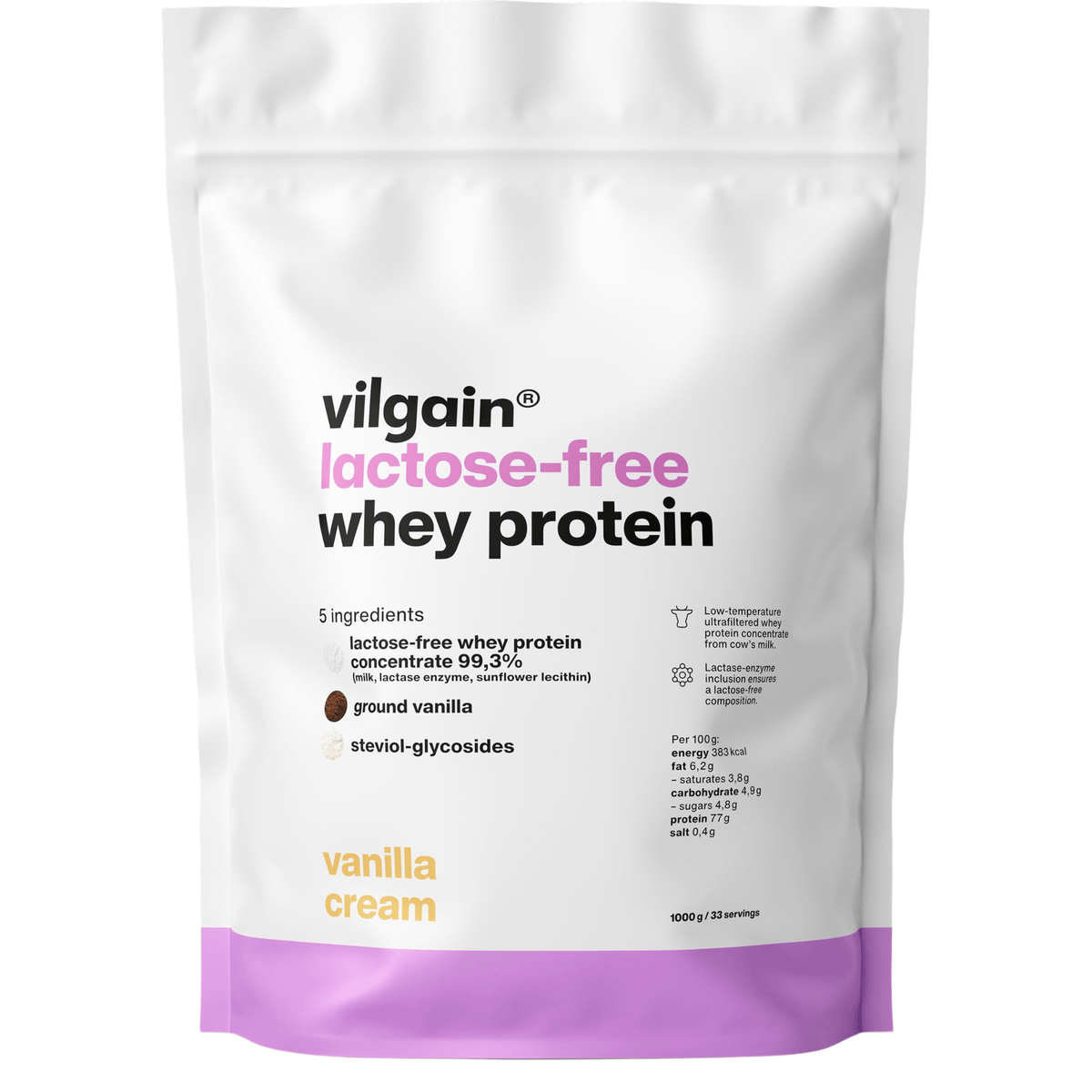 Lactose-Free Whey Protein Vanillecreme / 1'000 g kaufen -  Vilgain Whey Proteinpulver  - Fitness Onlineshop